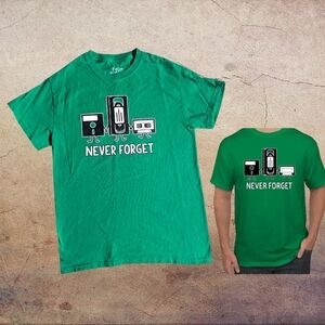 90's Nostalgic VHS Floppy Disk Cassette Graphic Tee Green Men's S